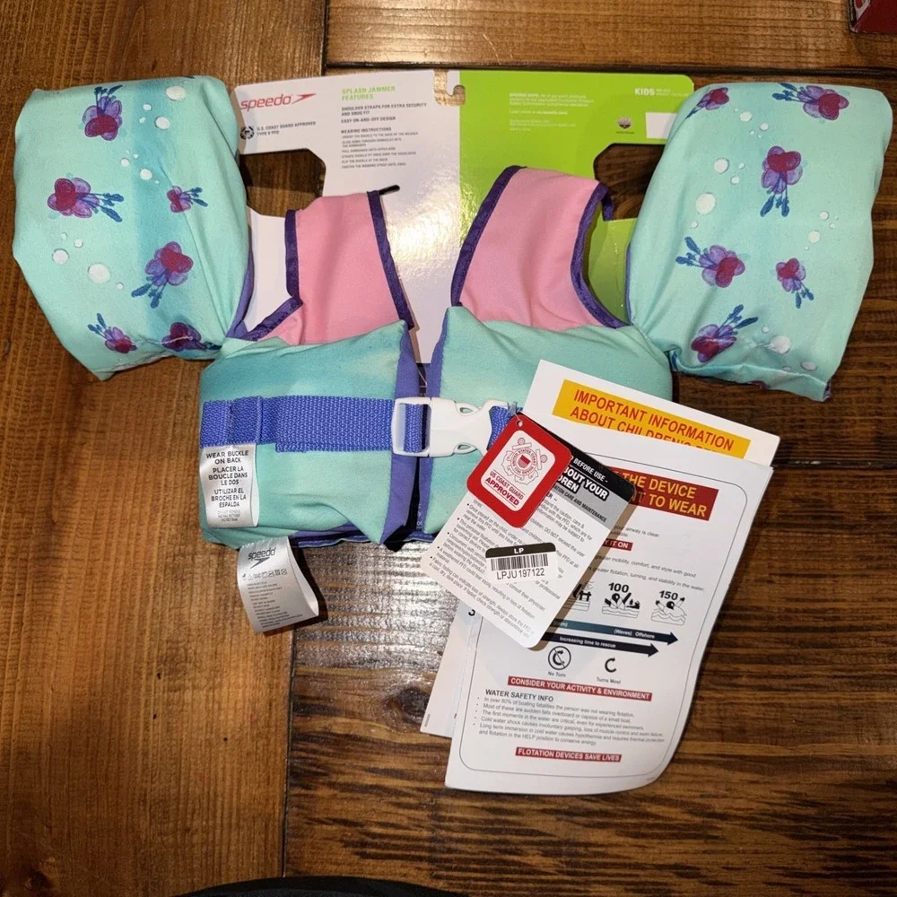 SPEEDO‎ SPLASH CAT JAMMER TEAL/PINK YOUTH LIFE JACKET VESTS 33-55 LBS TEAL/PINK